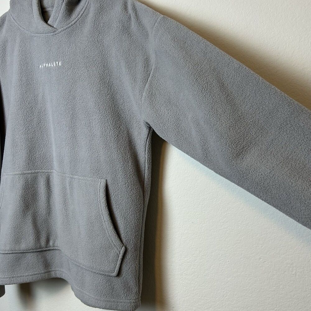 Alphalete Hoodie Men’s Medium Gray Sherpa Pullover Cozy Gym Workout Lounge - Picture 4 of 12